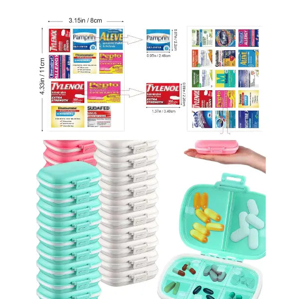 Travel Pill Case with Labels – 8-Compartment Portable Medicine Organizer Box for Vitamins & Supplements (White, Teal, Pink) - Serene Crafts Hub