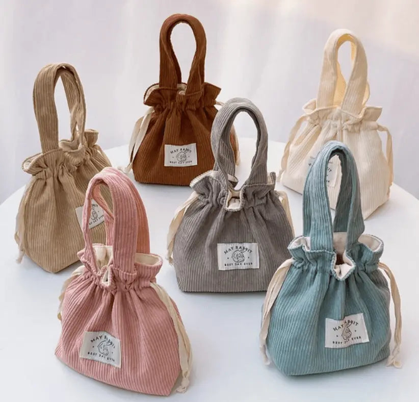 Charming Corduroy Drawstring Handheld Tote - Serene Crafts Hub