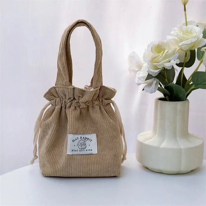 Charming Corduroy Drawstring Handheld Tote - Serene Crafts Hub