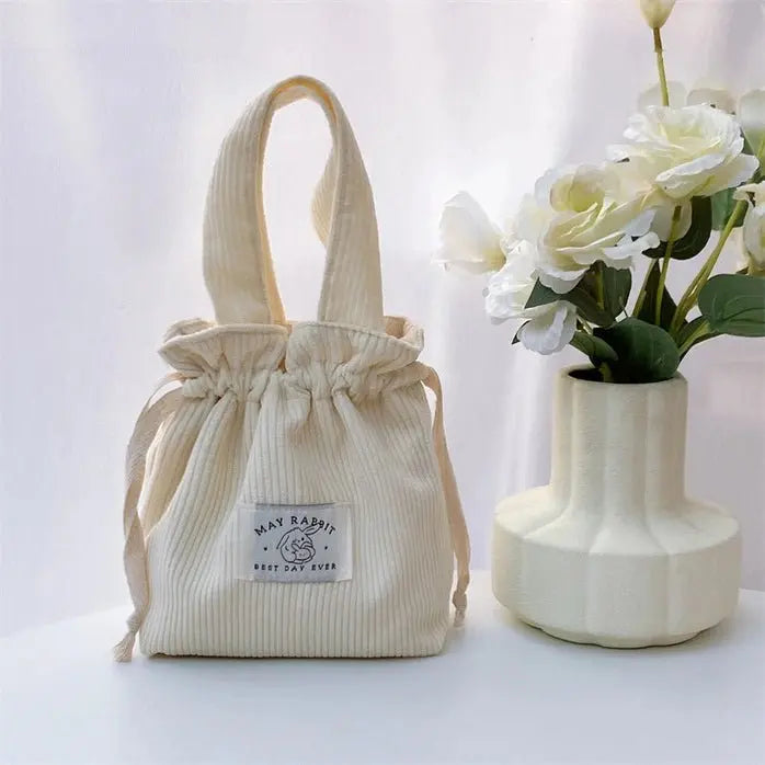 Charming Corduroy Drawstring Handheld Tote - Serene Crafts Hub