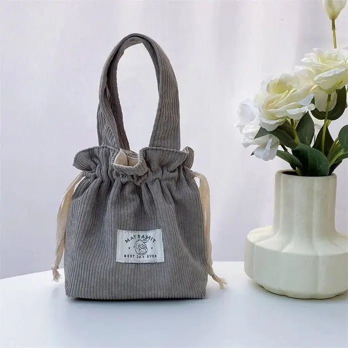 Charming Corduroy Drawstring Handheld Tote - Serene Crafts Hub