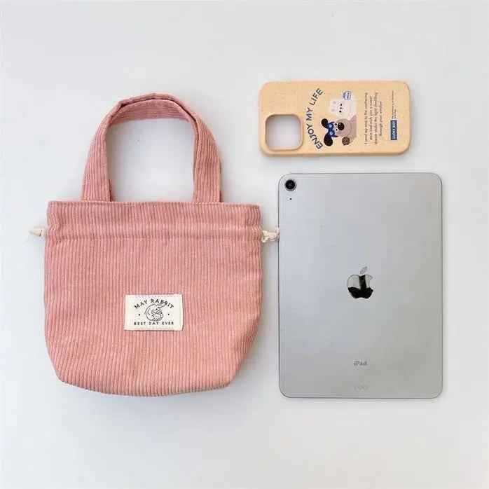 Charming Corduroy Drawstring Handheld Tote - Serene Crafts Hub