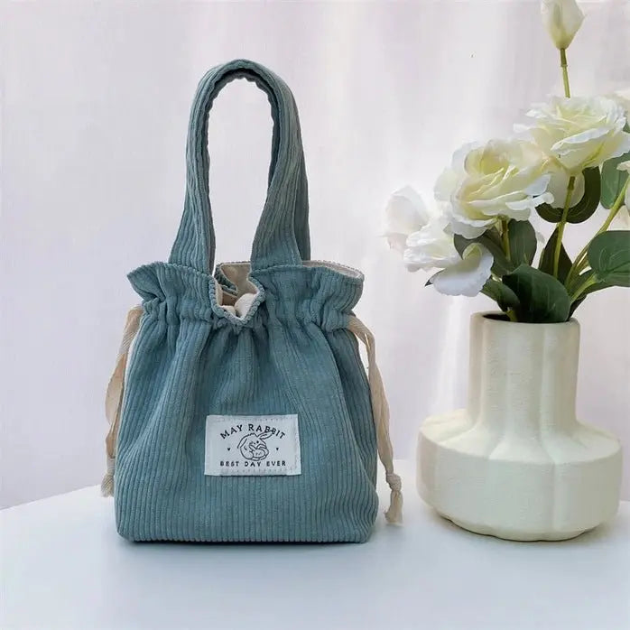 Charming Corduroy Drawstring Handheld Tote - Serene Crafts Hub
