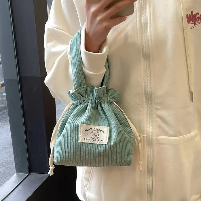 Charming Corduroy Drawstring Handheld Tote - Serene Crafts Hub