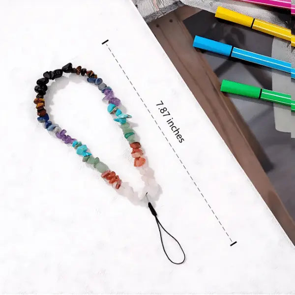 Crystal Beaded Phone Charm Wristlet – Colorful Natural Gemstone Bead Strap for Phone, Wristlet Keychain or Bag Accessory - Serene Crafts Hub