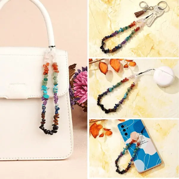 Crystal Beaded Phone Charm Wristlet – Colorful Natural Gemstone Bead Strap for Phone, Wristlet Keychain or Bag Accessory - Serene Crafts Hub