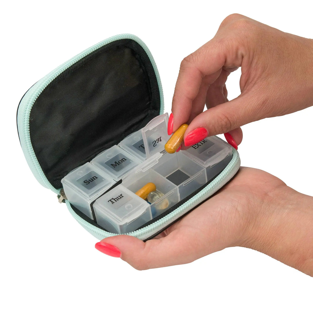 Cute, Compact Pill Case - 7 - Day Travel Medicine Organizer: Tie Dye - Serene Crafts Hub