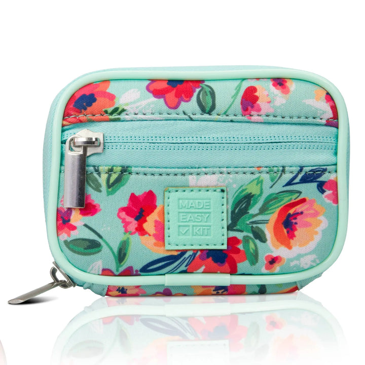 Cute, Floral, Compact Pill Case - Weekly 7 - Day Medicine Organizer: Teal Floral - Serene Crafts Hub