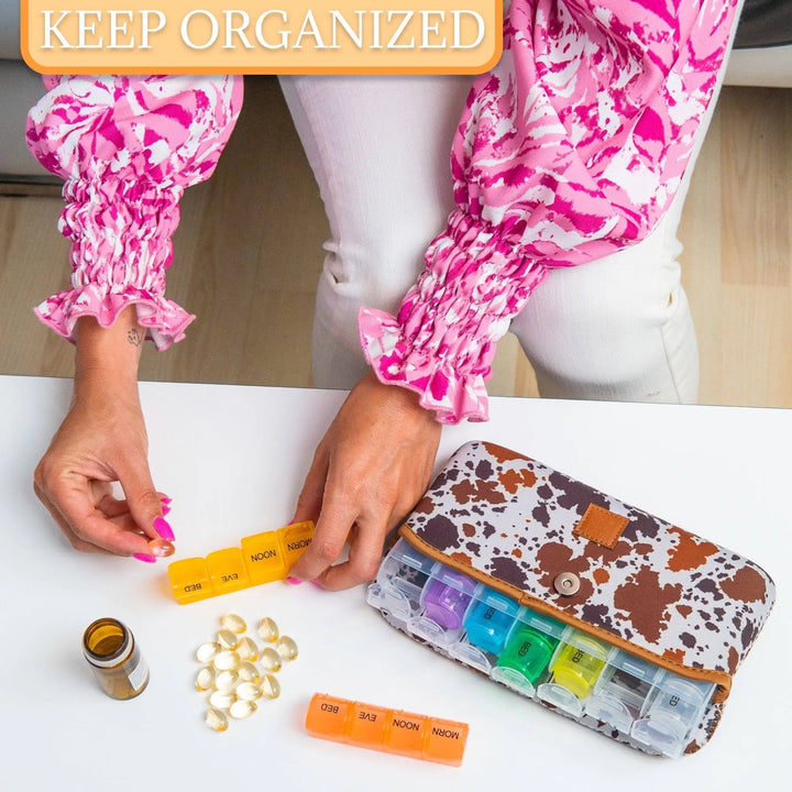 Cute Pill Case Large 7 - Day / 28 Compartments: Brown Woods - Serene Crafts Hub