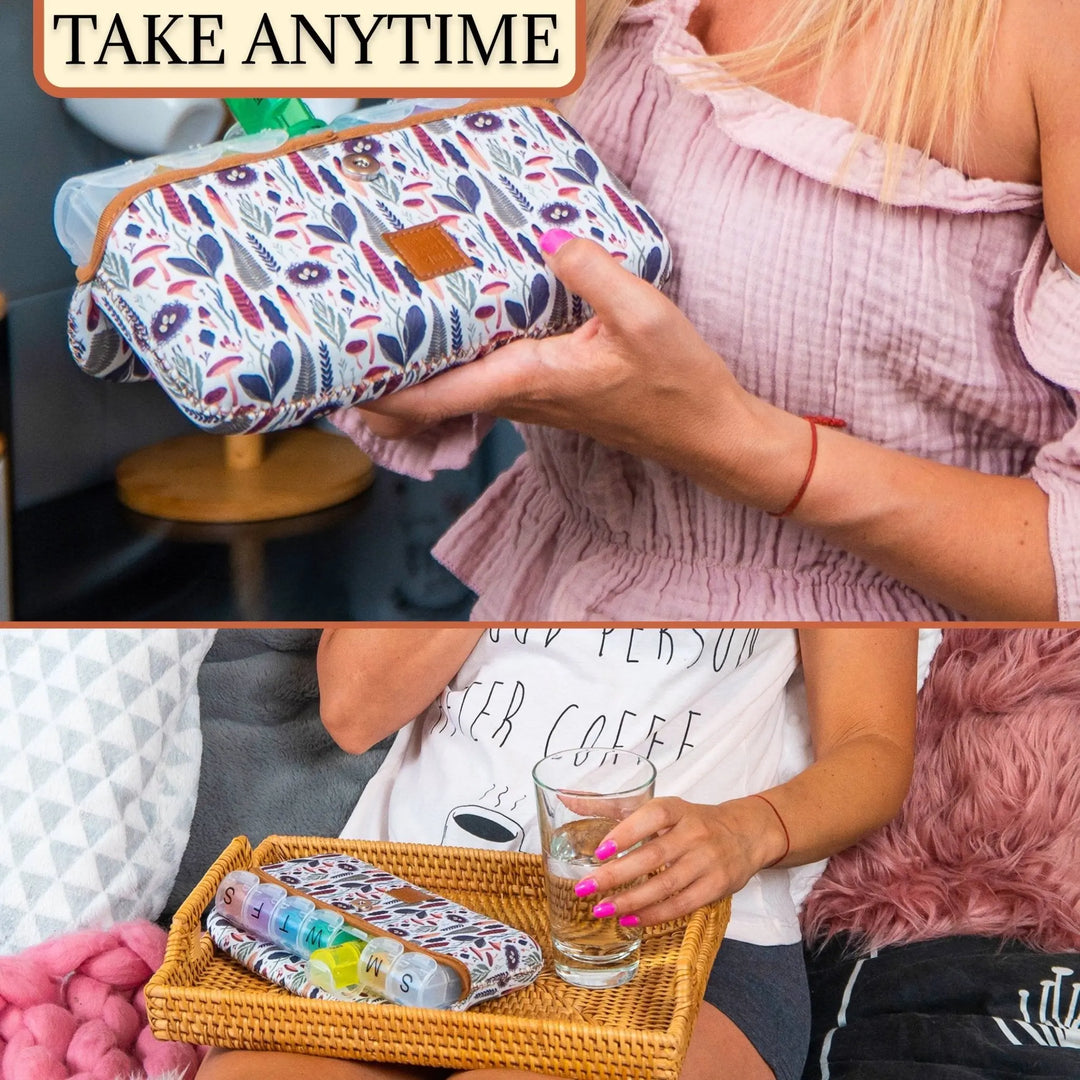 Cute Pill Case Large 7 - Day / 28 Compartments: Brown Woods - Serene Crafts Hub