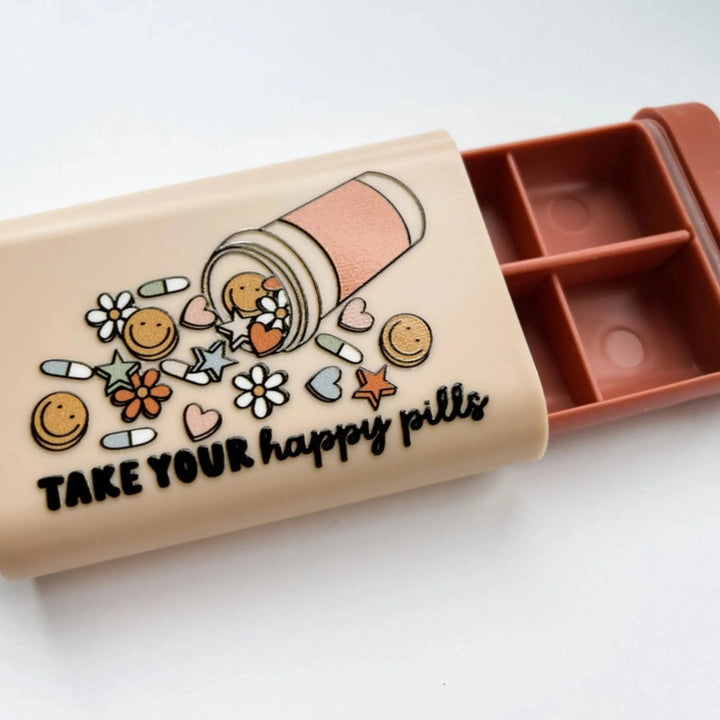 Cute Pill case with a funny design for Medications, Supplements, and Vitamins, 6 Compartments - Serene Crafts Hub