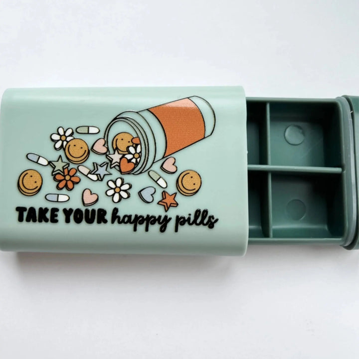 Cute Pill case with a funny design for Medications, Supplements, and Vitamins, 6 Compartments - Serene Crafts Hub