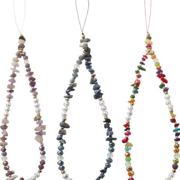 Elegant Beaded Phone Charm Wristlet – Mixed Gemstone, Pearl & Gold Accent Strap for Phone or Bag - Serene Crafts Hub