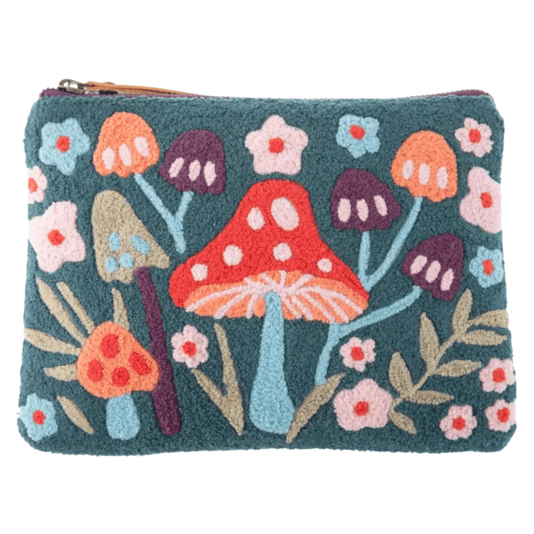 Embroidered Zipper Carry All, Mushroom, Hey Honey, Whatever Retro - Serene Crafts Hub