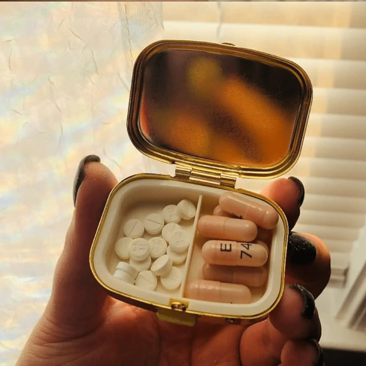 "Happy Pills" Vintage Metal Pill Case with Mirror - Serene Crafts Hub
