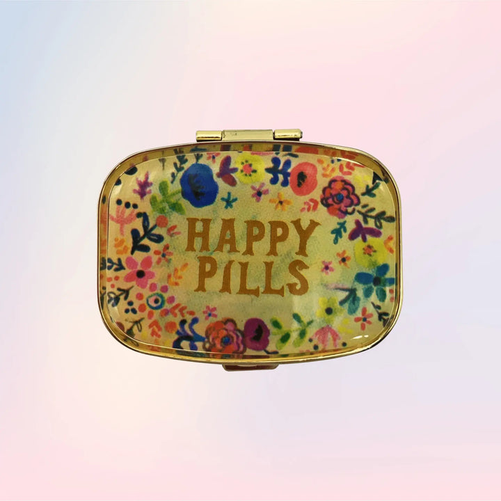 "Happy Pills" Vintage Metal Pill Case with Mirror - Serene Crafts Hub