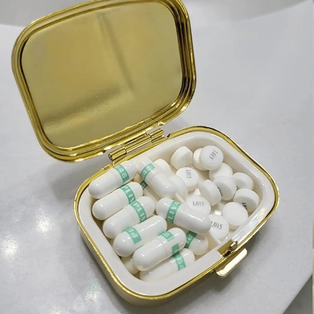 "Happy Pills" Vintage Metal Pill Case with Mirror - Serene Crafts Hub