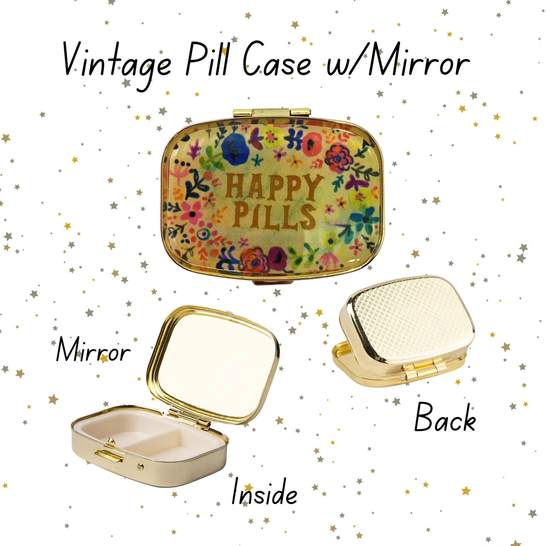 "Happy Pills" Vintage Metal Pill Case with Mirror - Serene Crafts Hub
