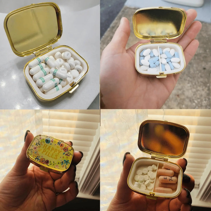 "Happy Pills" Vintage Metal Pill Case with Mirror - Serene Crafts Hub