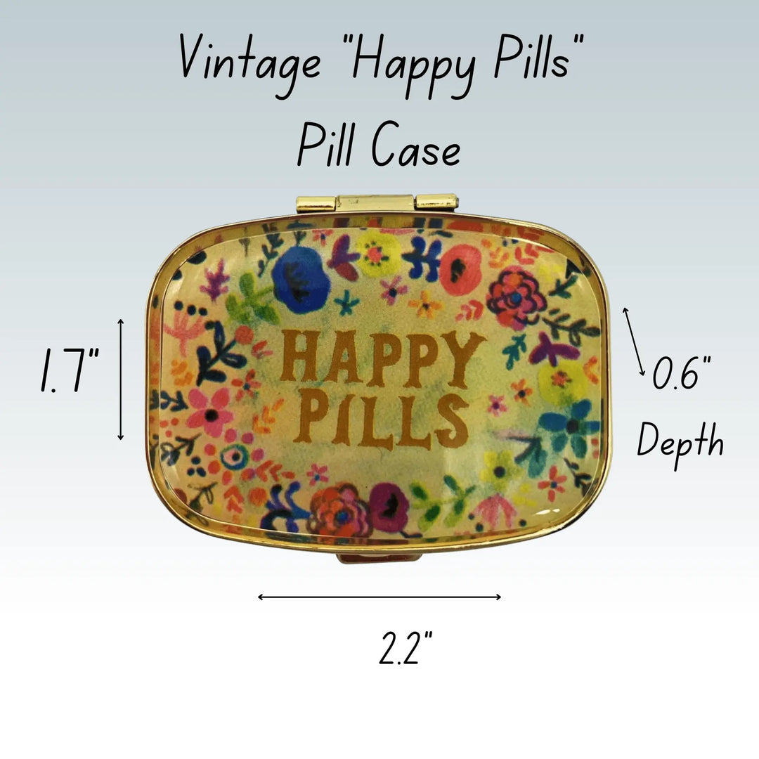 "Happy Pills" Vintage Metal Pill Case with Mirror - Serene Crafts Hub