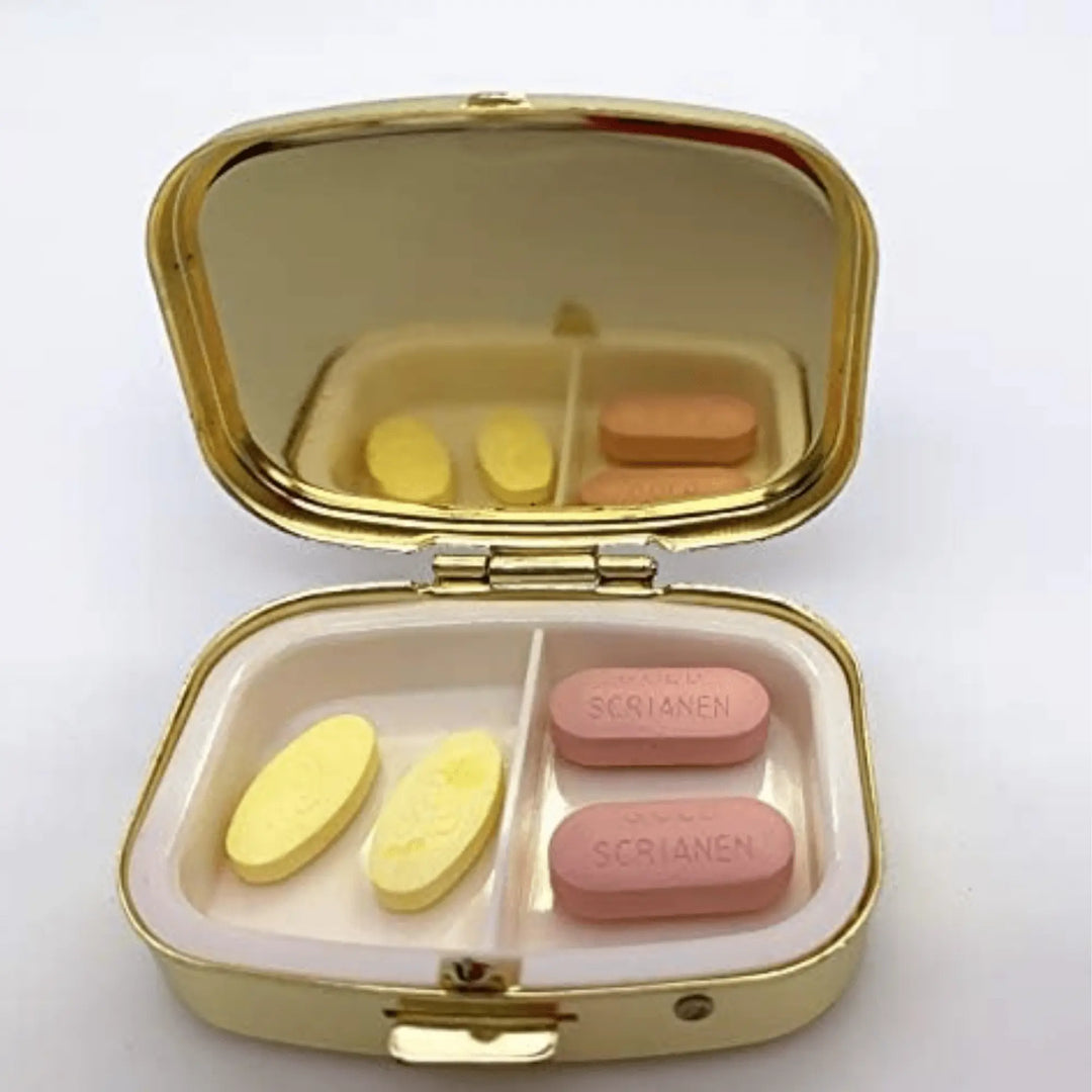 "Happy Pills" Vintage Metal Pill Case with Mirror - Serene Crafts Hub