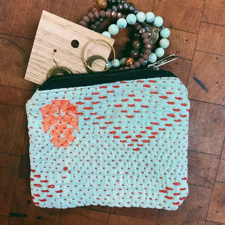 Kantha Zipper Pouch Bag | Made from Recycled Sarees 100% Cotton - Serene Crafts Hub