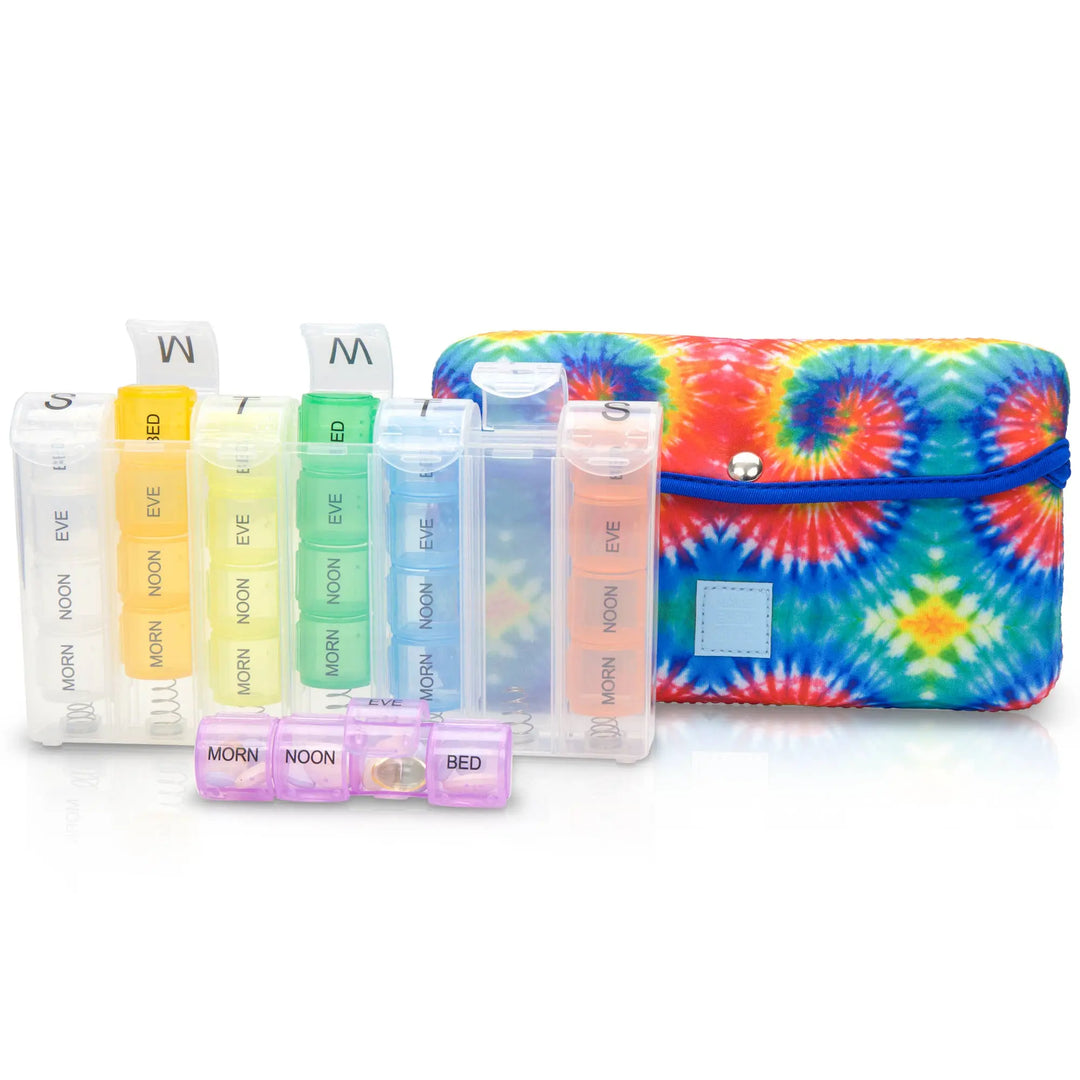 Pill Case Large 7 - Day / 28 Compartments: Tie Dye - Serene Crafts Hub