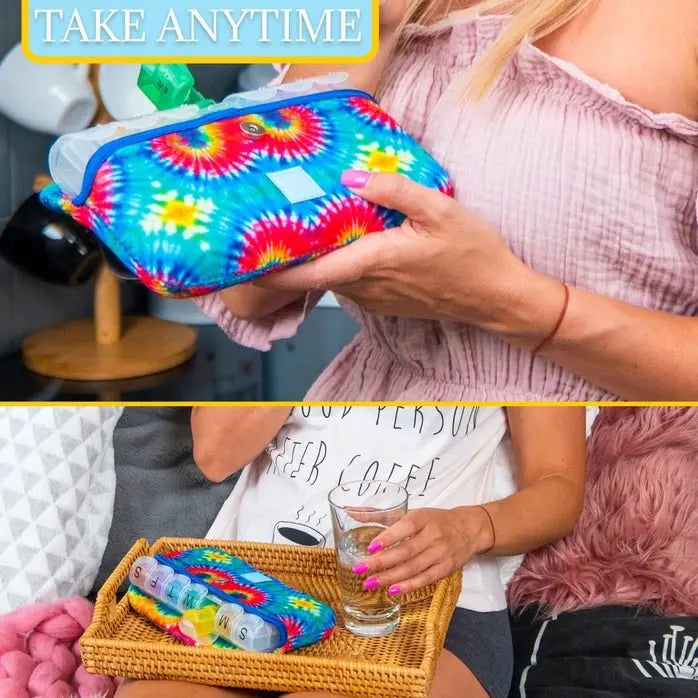Pill Case Large 7 - Day / 28 Compartments: Tie Dye - Serene Crafts Hub