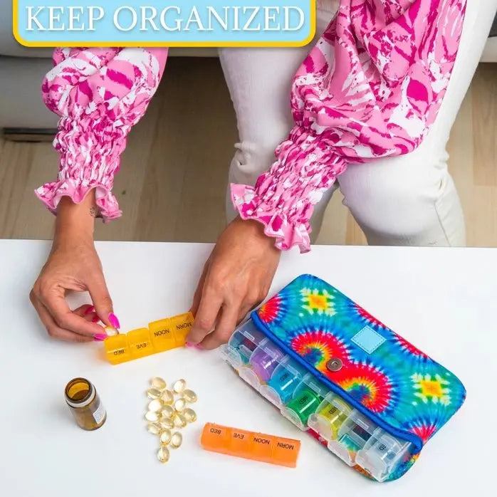 Pill Case Large 7 - Day / 28 Compartments: Tie Dye - Serene Crafts Hub