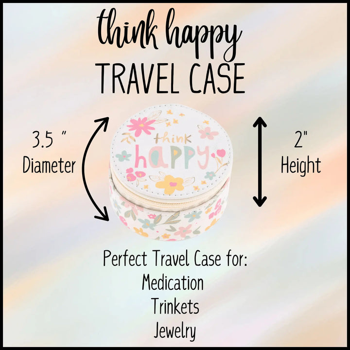 Think Happy Round Travel Medication or Jewelry Case, cute pill case - Serene Crafts Hub