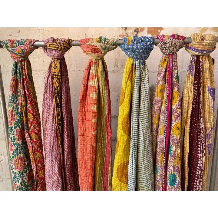 Unique Kantha Scarves, 100% Recycled Sari Cotton - Serene Crafts Hub