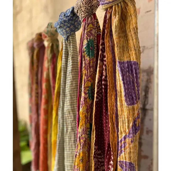 Unique Kantha Scarves, 100% Recycled Sari Cotton - Serene Crafts Hub