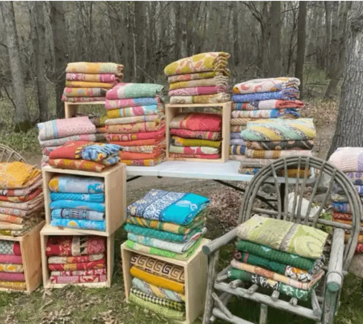 Unique Kantha Throw/Quilt, Lightweight Beautiful Unique Designs - Serene Crafts Hub