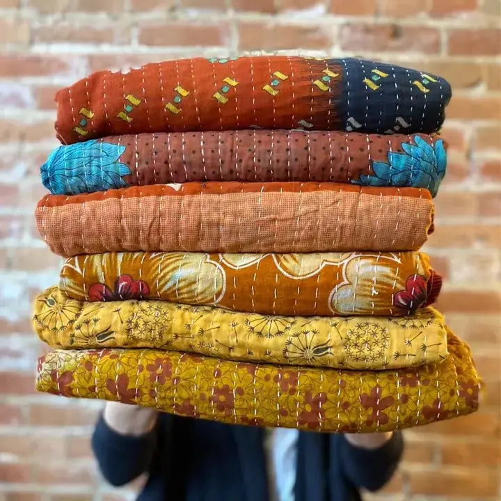 Unique Kantha Throw/Quilt, Lightweight Beautiful Unique Designs - Serene Crafts Hub