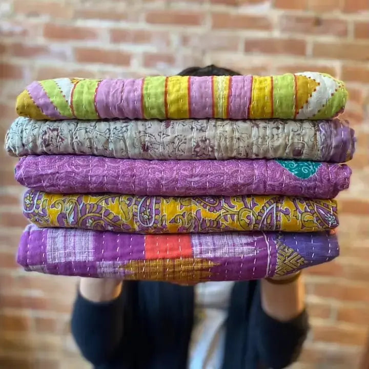 Unique Kantha Throw/Quilt, Lightweight Beautiful Unique Designs - Serene Crafts Hub