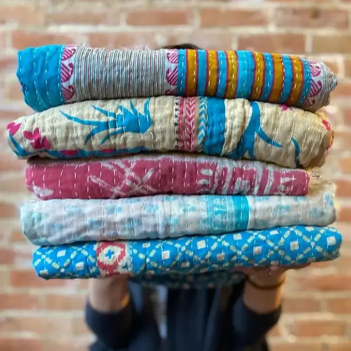 Unique Kantha Throw/Quilt, Lightweight Beautiful Unique Designs - Serene Crafts Hub