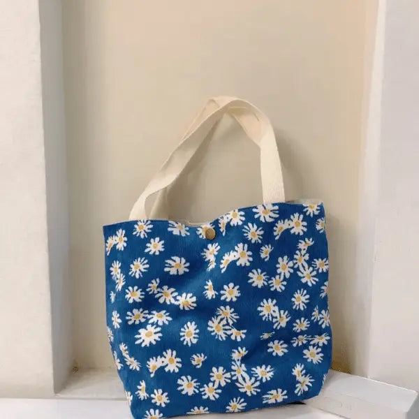 Vintage Artistic Small Corduroy Floral Tote - Serene Crafts Hub