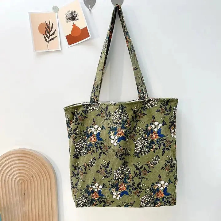 Vintage Green Floral Tote - Serene Crafts Hub