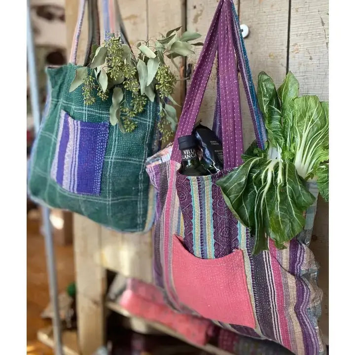 authentic kantha tote bag recycled sari pattern