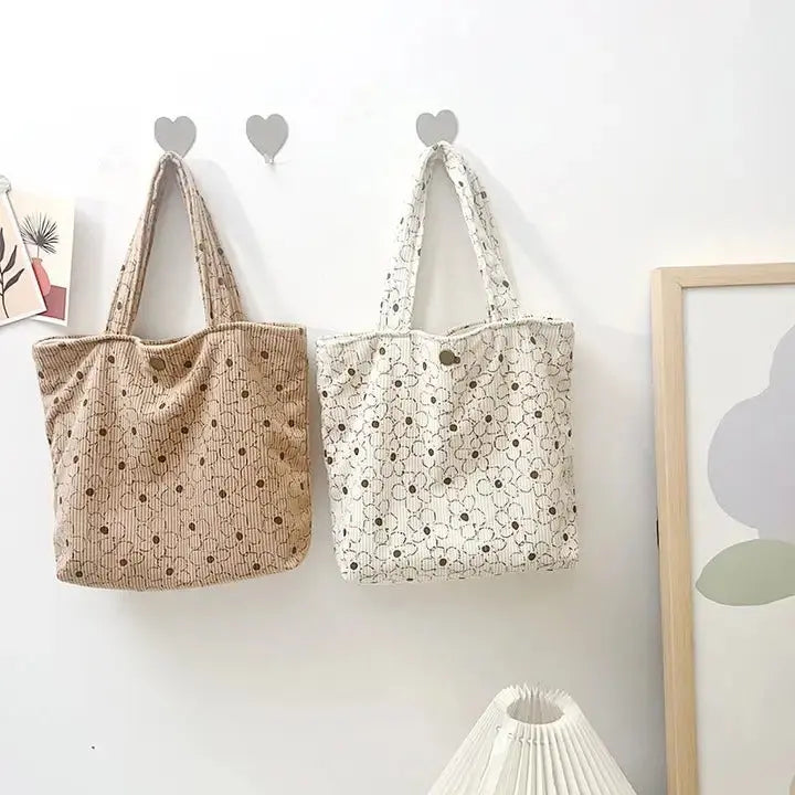 Vintage Sakura Floral Corduroy Small Tote - Serene Crafts Hub