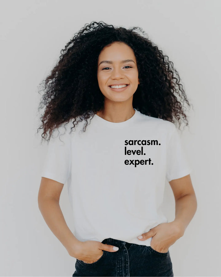 Gen X Tee – “sarcasm.level.expert.” – Big X Back Print Serene Crafts Hub
