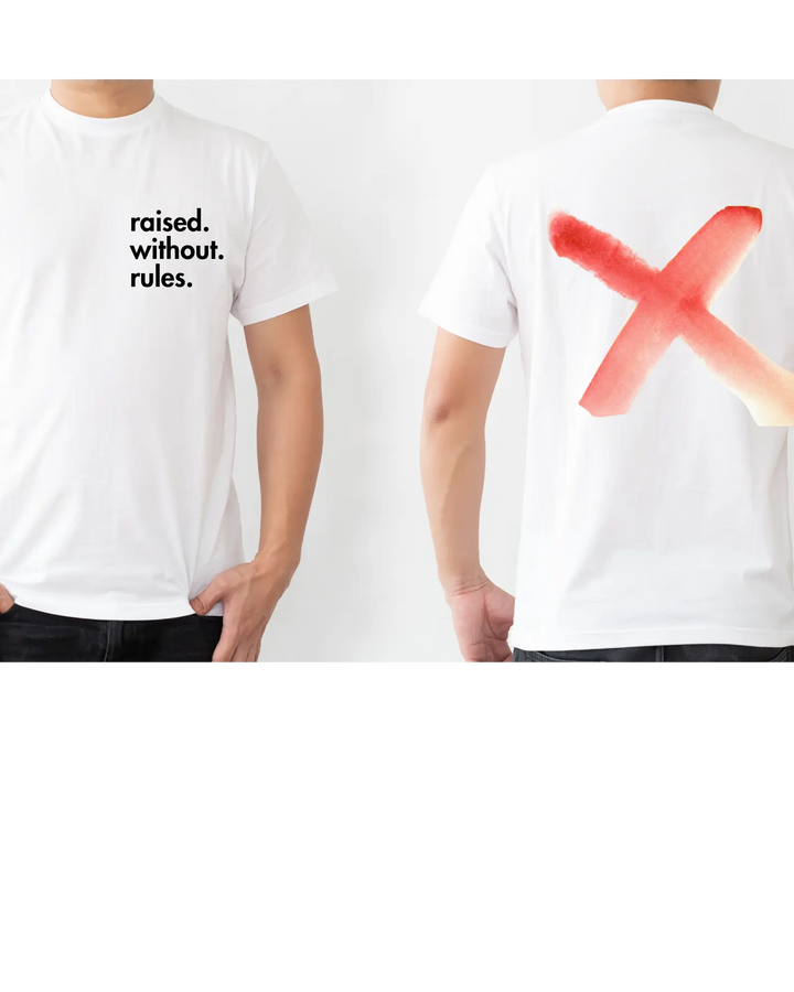 Gen X Tee – “raised. without. rules.” – Big X Back Print Serene Crafts Hub