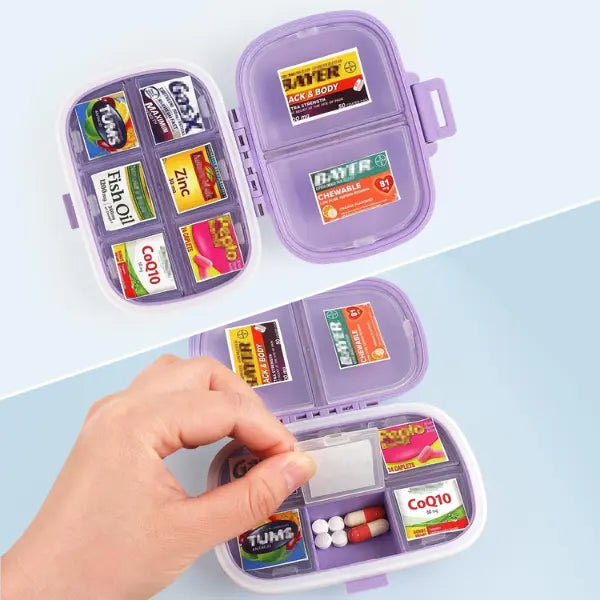 Travel Pill Case with Labels – 8-Compartment Portable Medicine Organizer Box for Vitamins & Supplements (White, Teal, Pink) - Serene Crafts Hub