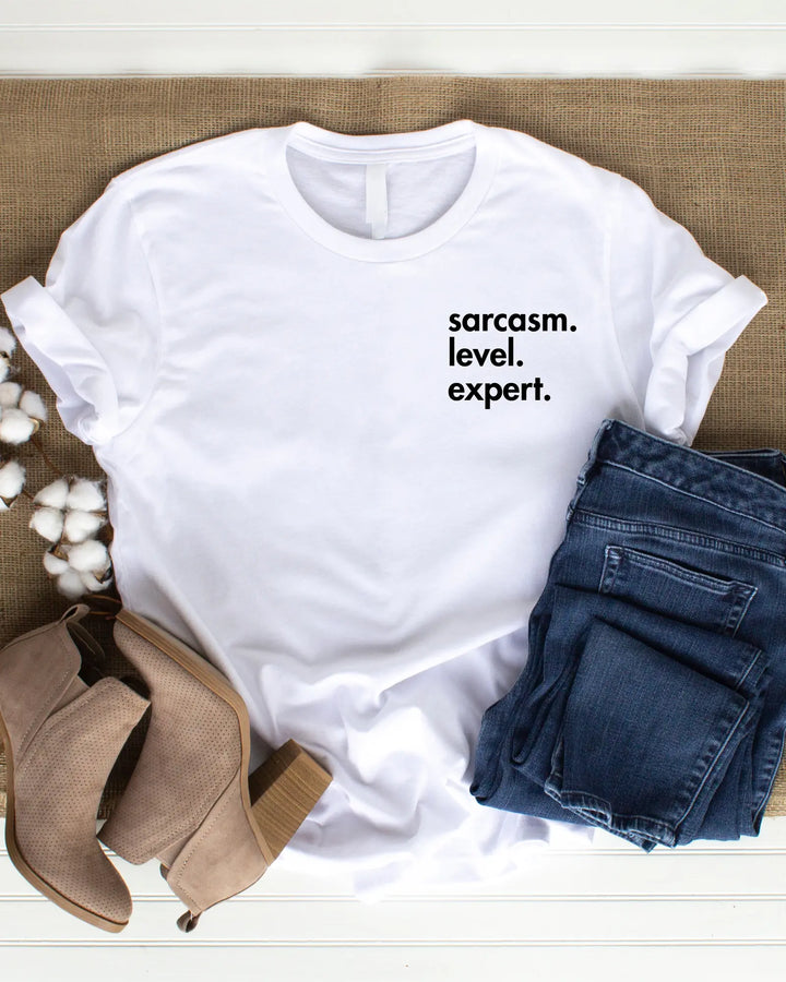 Gen X Tee – “sarcasm.level.expert.” – Big X Back Print Serene Crafts Hub