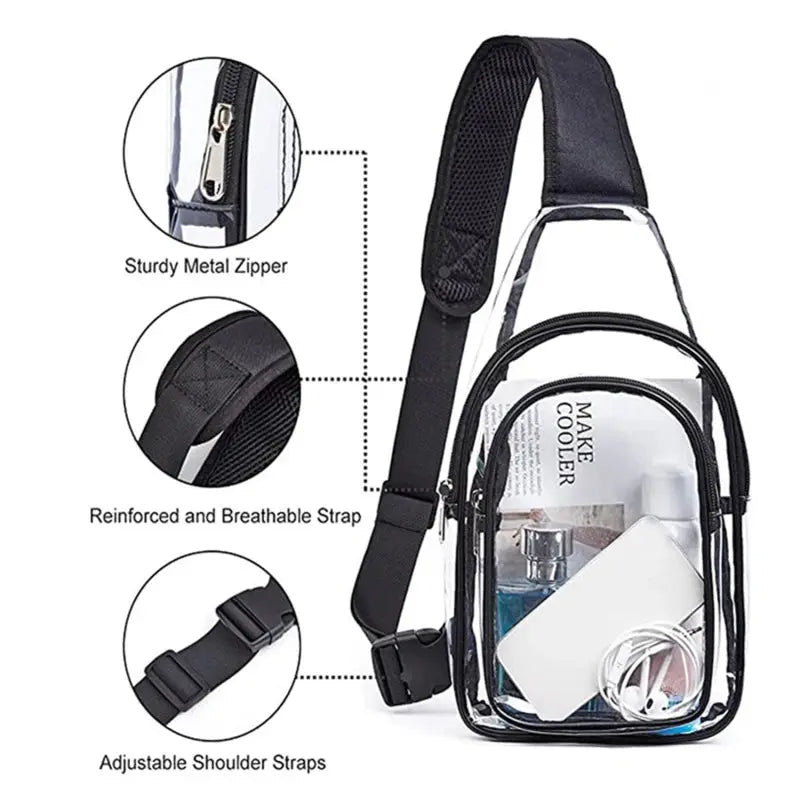 Clear Sling Backpack – Transparent Crossbody Bag for Stadiums, Travel & Daily Essentials - Serene Crafts Hub