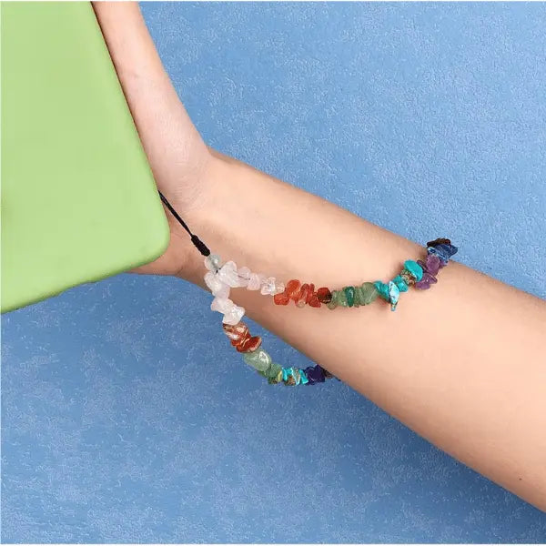 Crystal Beaded Phone Charm Wristlet – Colorful Natural Gemstone Bead Strap for Phone, Wristlet Keychain or Bag Accessory - Serene Crafts Hub