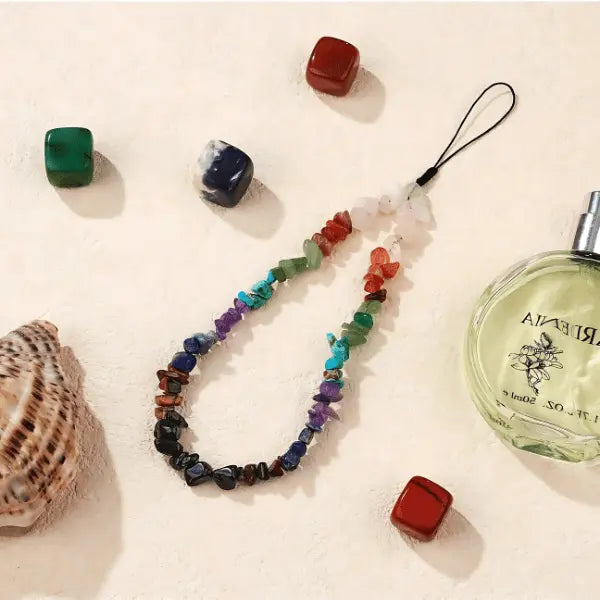 Crystal Beaded Phone Charm Wristlet – Colorful Natural Gemstone Bead Strap for Phone, Wristlet Keychain or Bag Accessory - Serene Crafts Hub