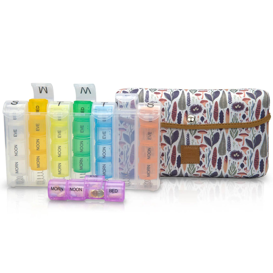 Cute Pill Case Large 7 - Day / 28 Compartments: Brown Woods - Serene Crafts Hub