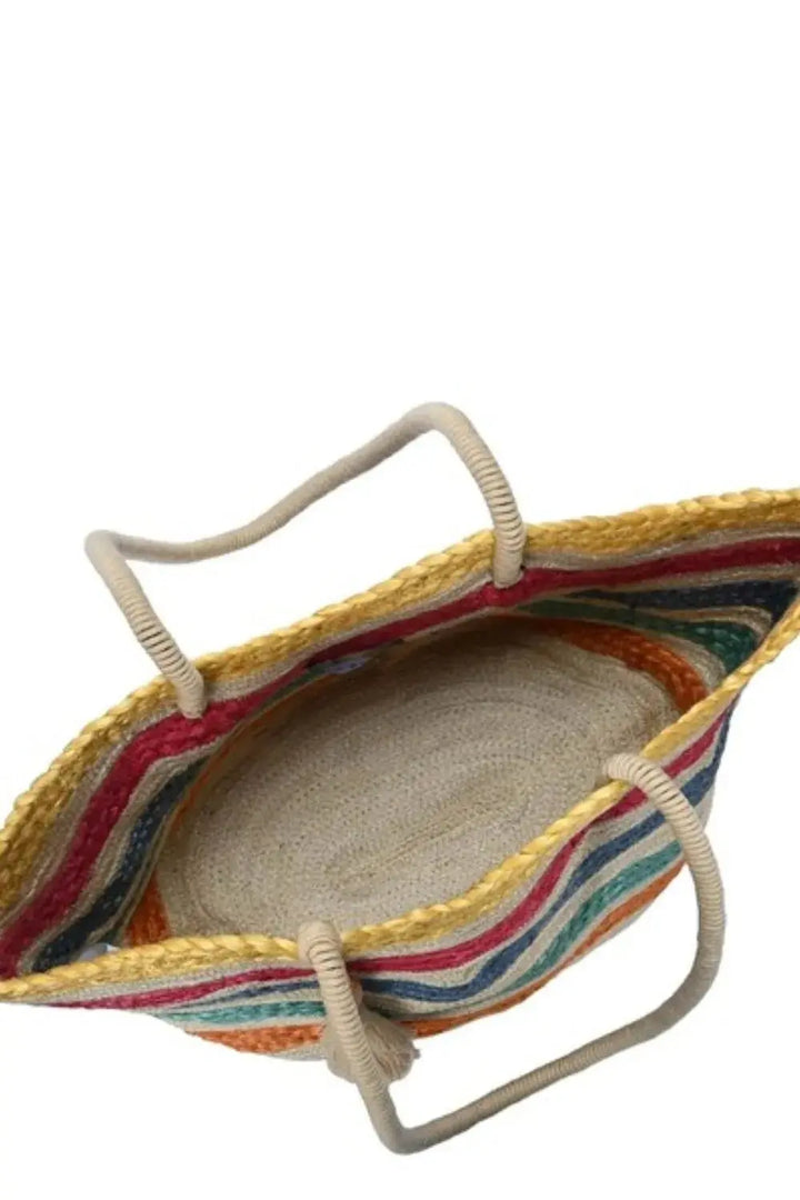 Fame Wavy Rainbow Straw Tote Bag - Serene Crafts Hub