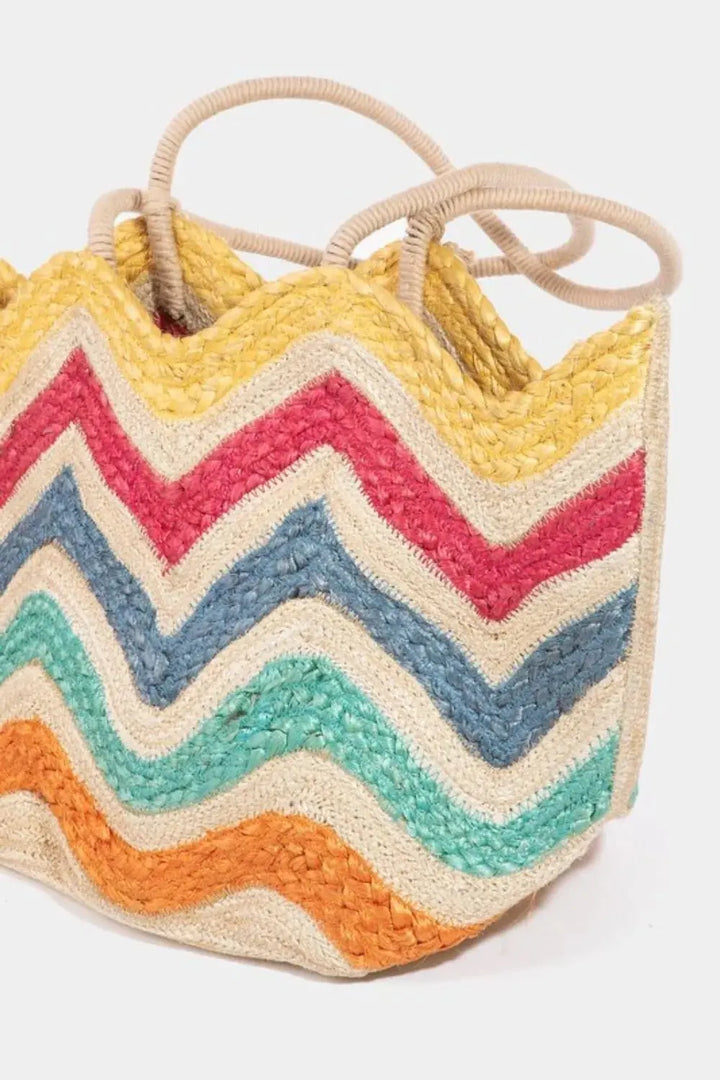 Fame Wavy Rainbow Straw Tote Bag - Serene Crafts Hub